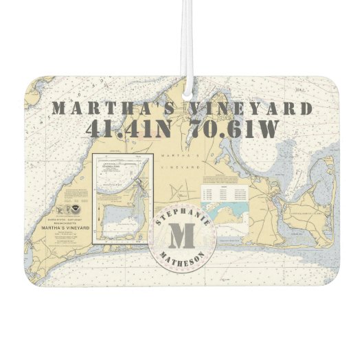 Martha's Vineyard Nautical Chart Monogram Autolufterfrischer (Vorderseite)