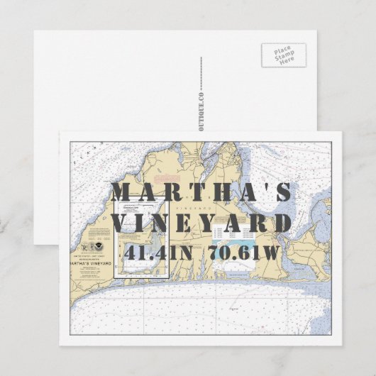 Martha's Vineyard Nautical Latitude Longitude Postkarte (Vorne/Hinten)