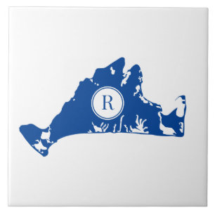 Martha's Vineyard Navy Map Monogram Initial Fliese