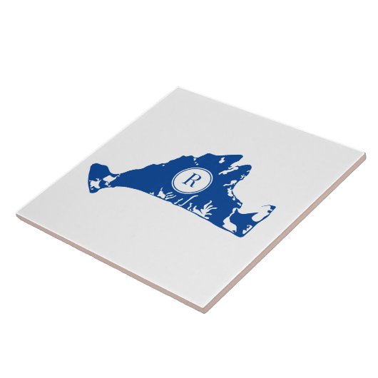 Martha's Vineyard Navy Map Monogram Initial Fliese (Seite)