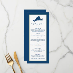 Martha's Vineyard Pink and Blue Wedding Dinner Me Menükarte