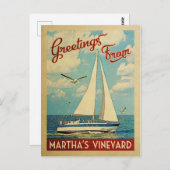 Martha's Vineyard Postcard Sailboat Vintage Reise Postkarte (Vorne/Hinten)