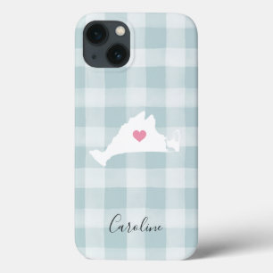 Martha's Vineyard Silhouette on Rustic Mint Plaid Case-Mate iPhone Hülle