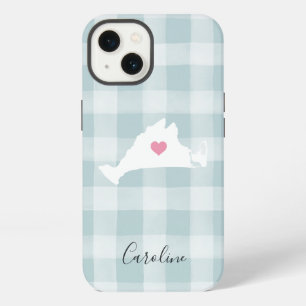 Martha's Vineyard Silhouette on Rustic Mint Plaid iPhone 13 Hülle