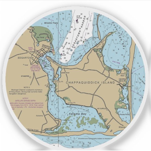 Marthas Vineyard und Chappaquiddick Chart Aufkleber (Vorderseite)