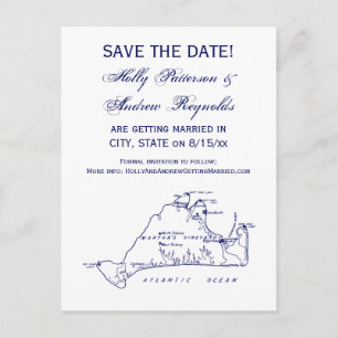Martha's Vineyard Vintag Map #1 Navy Blue Ankündigungspostkarte