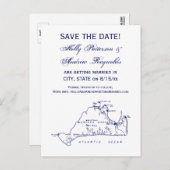 Martha's Vineyard Vintag Map #1 Navy Blue Ankündigungspostkarte (Vorne/Hinten)