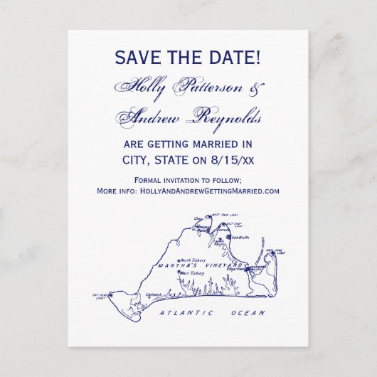 Martha's Vineyard Vintag Map #1 Navy Blue Ankündigungspostkarte (Vorderseite)