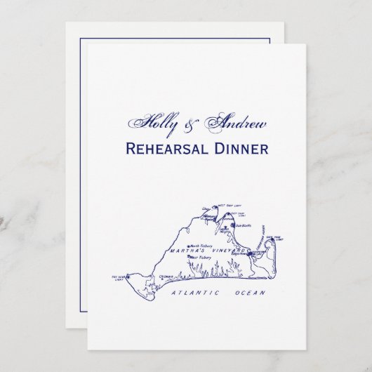 Martha's Vineyard Vintag Map #1 Navy Blue Einladung (Vorne/Hinten)