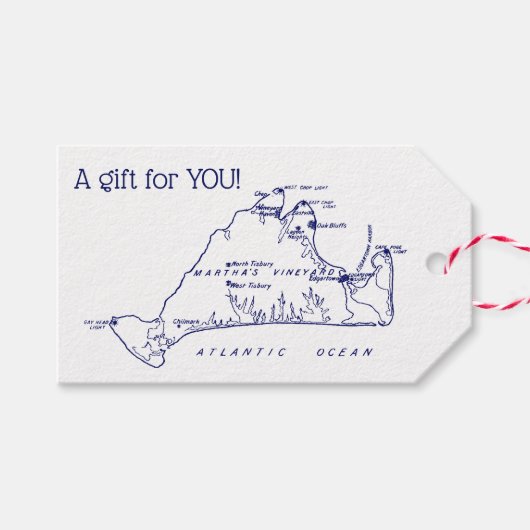 Martha's Vineyard Vintag Map #1 Navy Blue Geschenkanhänger (Vorderseite (Horizontal))