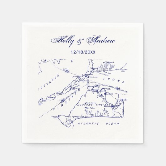 Martha's Vineyard Vintag Map #1 Navy Blue Serviette (Vorderseite)