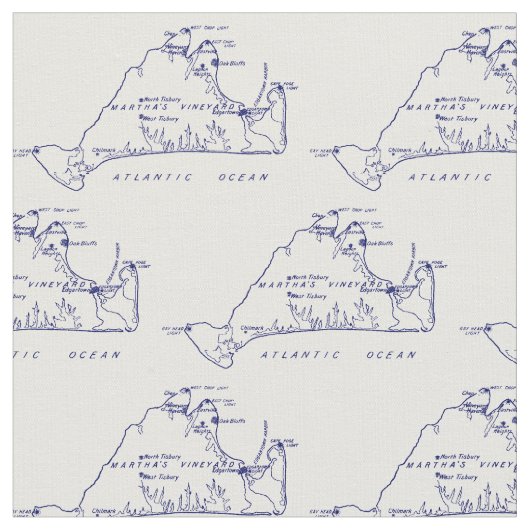 Martha's Vineyard Vintag Map #1 Navy Blue Stoff (Nahaufnahme)