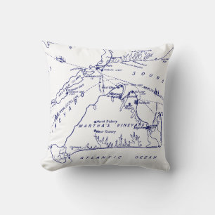 Martha's Vineyard Vintage-Karte #1 Marineblau Kissen