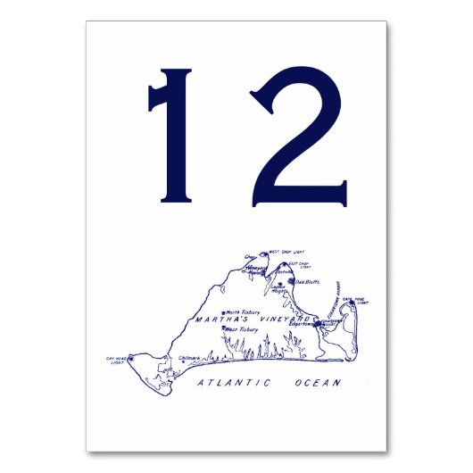 Martha's Vineyard Vintage-Karte #1 Marineblau Tischnummer (Vorderseite)