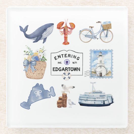 Martha's Vineyard Watercolor Icons Glasuntersetzer (Vorderseite)