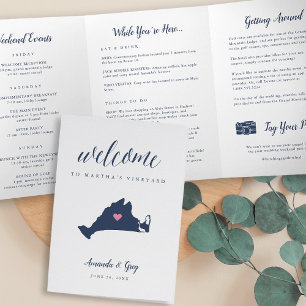 Martha's Vineyard Wedding Welcome Letter Itinerary Dreifach-gefaltete Programmkarte