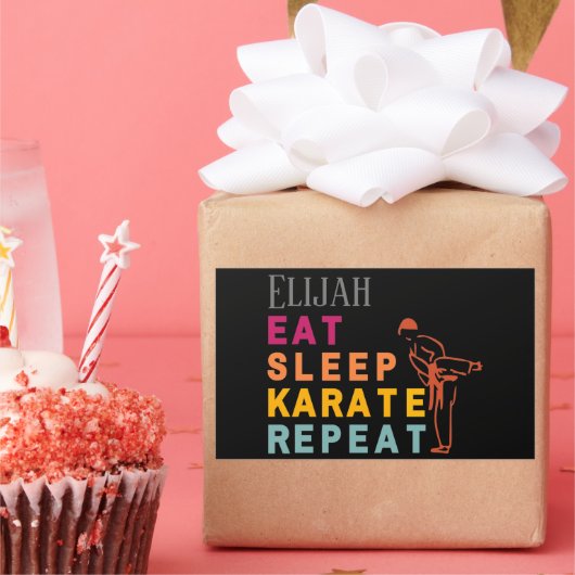 Martial Art Black Karate Silhouette Moderner Name Rechteckiger Aufkleber (Party)