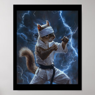 Martial Art Squirrel Tragend Karate Gi Blitze A Poster