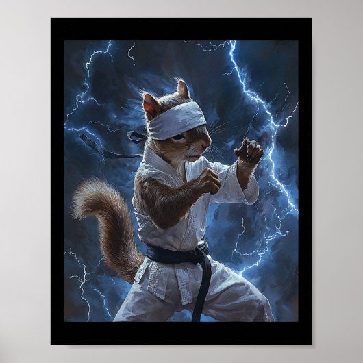 Martial Art Squirrel Tragend Karate Gi Blitze A Poster (Vorne)