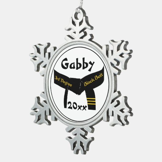 Martial Arts 3. Grad Black Belt Schneeflocken Zinn-Ornament (Rechts)