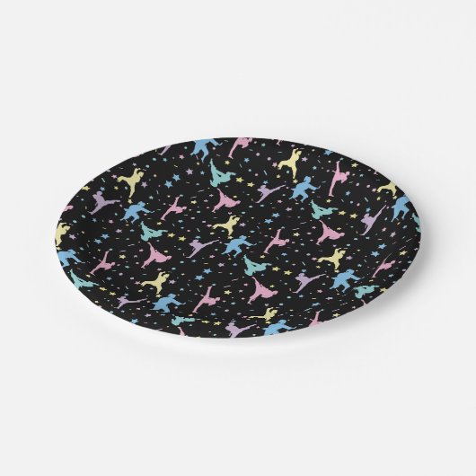 Martial Arts Karate Abstrakt Stars Glitzern Pappteller (Schrägansicht)