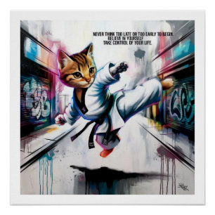 Martial Arts Meets Street Style - Cartoon Kitten Poster