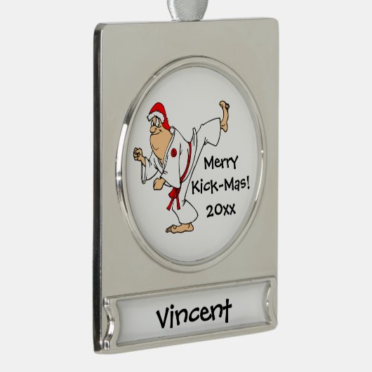 Martial Arts Merry Kick-Mas Weihnachten Banner-Ornament Silber (Rechts)