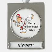 Martial Arts Merry Kick-Mas Weihnachten Banner-Ornament Silber (Vorderseite)