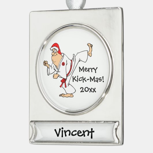 Martial Arts Merry Kick-Mas Weihnachten Banner-Ornament Silber (Links)