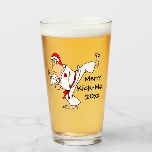 Martial Arts Merry Kick-Mas Weihnachten Glas (Vorne (Gefüllt))