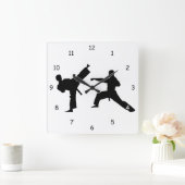 Martial Arts Sparring Silhouette Quadratische Wanduhr (Zuhause)