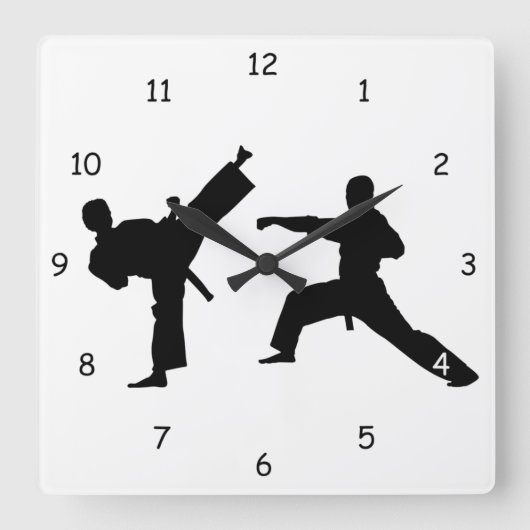 Martial Arts Sparring Silhouette Quadratische Wanduhr (Vorderseite)