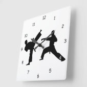 Martial Arts Sparring Silhouette Quadratische Wanduhr (Winkel)