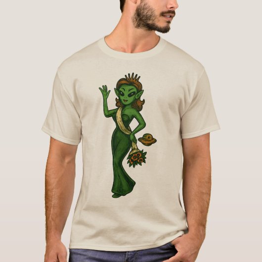 Martian Beauty Queen | Retro Sci-Fi Alien Button-U T-Shirt (Vorderseite)
