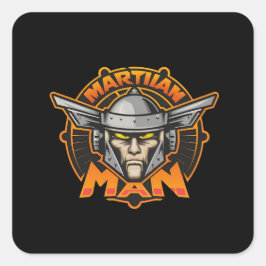 Martian Man Futuristic Logo Art Quadratischer Aufkleber
