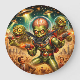 Martianisches Chaos Retro-Sci-Fi Große Wanduhr