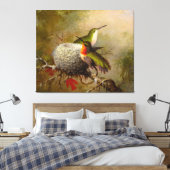 MARTIN J. HEADE - Zwei Ruby Throats von ihrem Nest Leinwanddruck (Insitu (Schlafzimmer))