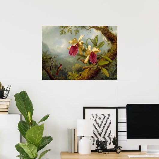 Martin Johnson Heade - Orchids und Kolibri Poster (Heimbüro)
