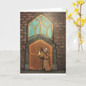 Martin Luther nagelt Gummihühnchen an Kirchtür Karte (Gelbe Blume)