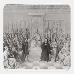 Martin Luther vor Charles V Quadratischer Aufkleber