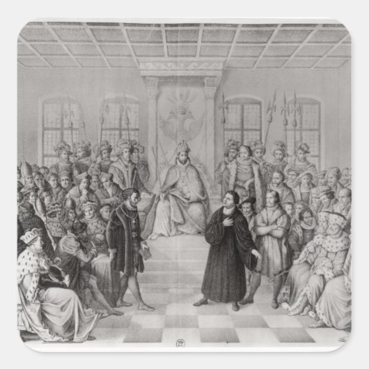 Martin Luther vor Charles V Quadratischer Aufkleber (Vorderseite)