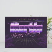 Martin Name Vorname lila retro Karte Geburtstag (Stehend Vorderseite)