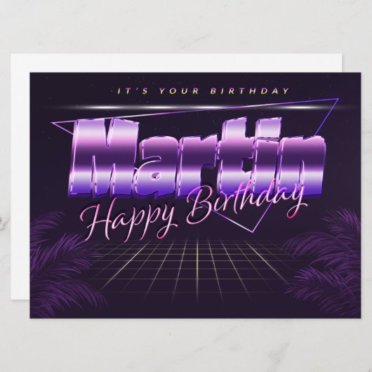 Martin Name Vorname lila retro Karte Geburtstag (Vorne/Hinten)