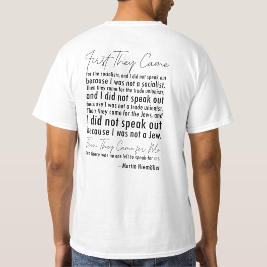 ✊ Martin Niemöller Zitat: "Erst kommen sie" T-Shirt (Rückseite)