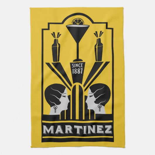 Martinez Cocktail Art Deco Geschirrtuch (Vertikal)