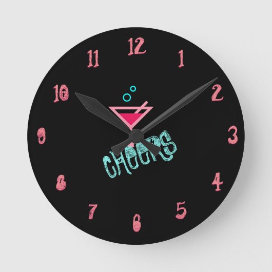 Martini - Alkohol trinken Pop Kunst, Rosa und Türk Runde Wanduhr (Vorderseite)