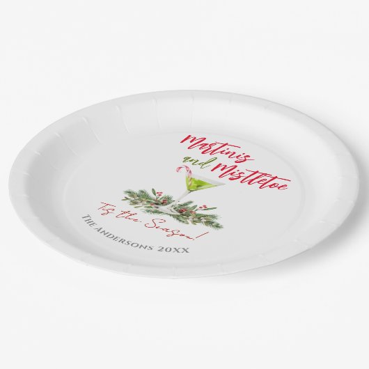 Martini and Mistletoe Holiday Cocktail Party Pappteller (Schrägansicht)