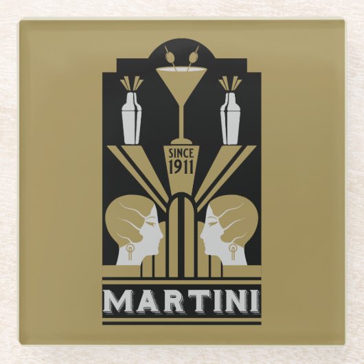 Martini Art Deco Glasuntersetzer (Vorderseite)