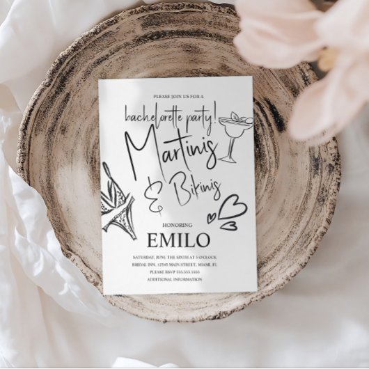 Martini Bikini Doodles Beach Bachelorette’s Party Einladung