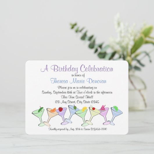 Martini Birthday Einladung (Stehend Vorderseite)